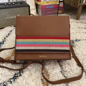 Paul Smith brown crossbody bag with rainbow knit pattern